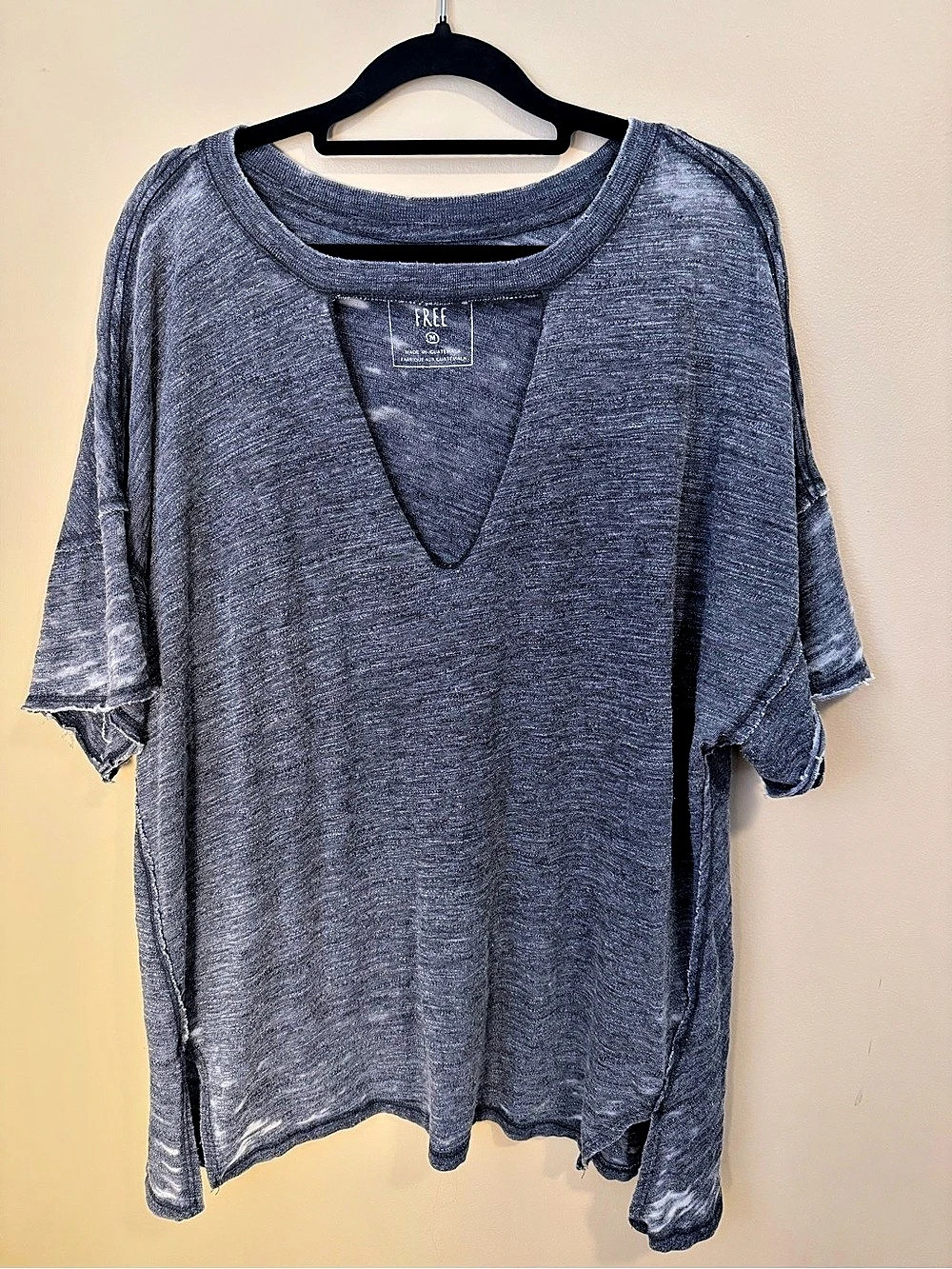 FREE PEOPLE We The Free Jordan Tee Distressed Gray Cutout M Medium